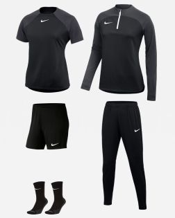 Set Nike Academy Pro Donna. Camicia + Pantaloncini + Calzini + Top 1/4 di zip + Pantaloni da corsa. Confezione da 5 pezzi Set di prodotti per donne