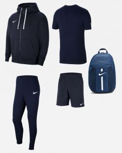 Conjunto Nike Team Club 20 para Hombre. Sudadera con capucha y cremallera + Pantalón corto + Camiseta + Pantalón corto + Mochila. Oferta de 5