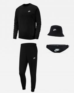 Ensemble Nike Sportswear pour Homme. Sweat-Shirt + Pantalon de survêtement + Bob + Sac banane. Pack 4 pièces
