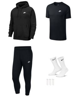 Ensemble Nike Sportswear pour Homme. Sweat à capuche + Bas de jogging + Tee-shirt + Lot de chaussettes. Pack 4 pièces